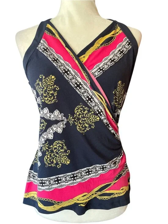 Vintage Cache Y2K Halter Top Scarf Print Chain Detail - Size M - Picture 4 of 9